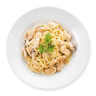 Спагетти с цыпленком и грибами