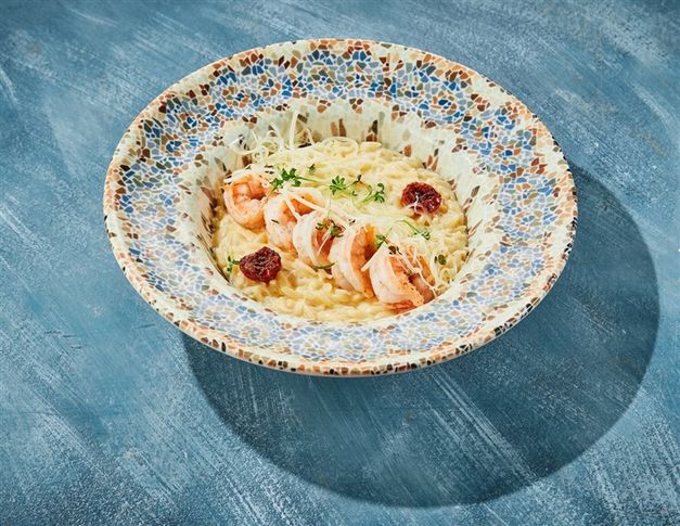 Сливочный Орзо с креветками 