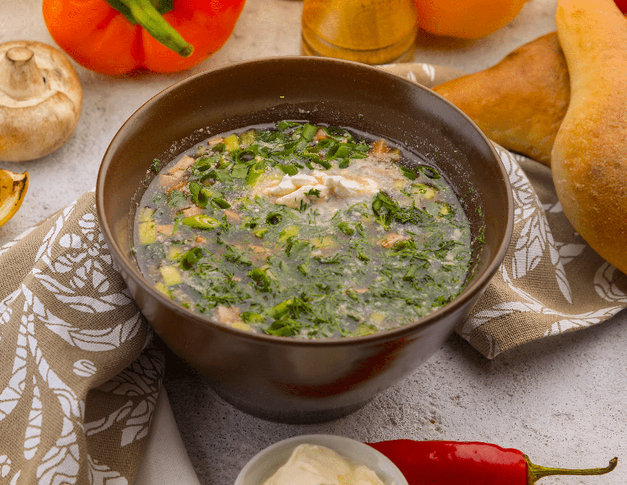 Окрошка c говядиной на квасе