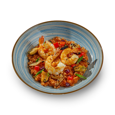 Рис с морепродуктами и соусом гулао