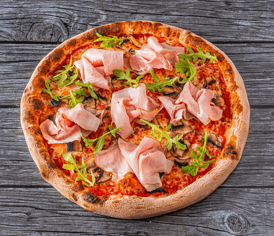 Пицца с ветчиной и грибами